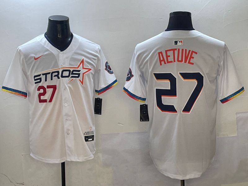 Men Houston Astros #27 Aetuve White Fourth generation Joint Name 2025 Nike MLB Jersey style 0411->youth mlb jersey->Youth Jersey